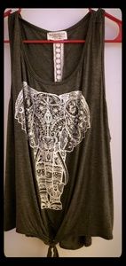 Grey tank top w/elephant graphic